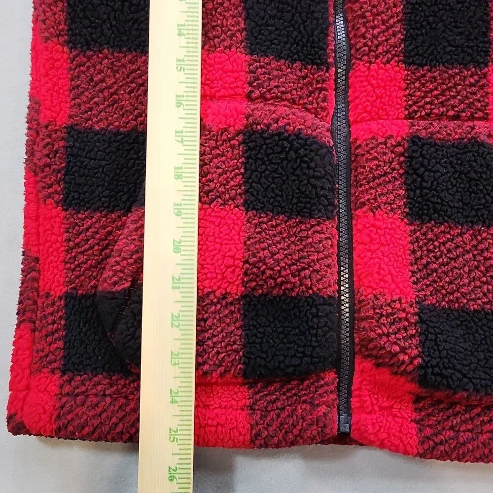 Columbia Unisex Kids L Red/Black Plaid Fleece Jacket Full Zip Pockets